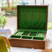 Load image into Gallery viewer, Solid Walnut Double Layer Jewelry Box with Green Suede Lining
