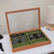 Load image into Gallery viewer, Solid Wood Glasses Organizer with Glass Lid and 8 Compartments
