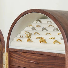 Load image into Gallery viewer, Walnut Jewelry Cabinet with 360° Rotation and Vanity Mirror
