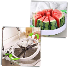 Load image into Gallery viewer, Stainless Steel Watermelon Slicer – 12-Slice Fruit Cutter with Non-Slip Handles
