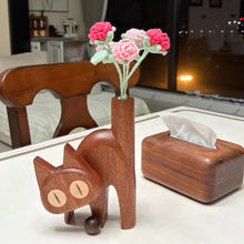 Load image into Gallery viewer, Meow Wooden Flower Vase Natural Wood Cat Design

