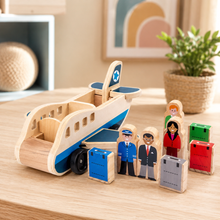 Load image into Gallery viewer, Wooden Push Pull Airplane with Pilot and Passenger Figures for Toddlers
