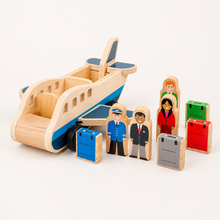 Load image into Gallery viewer, Wooden Push Pull Airplane with Pilot and Passenger Figures for Toddlers

