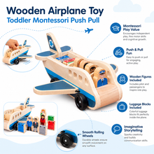 Load image into Gallery viewer, Wooden Push Pull Airplane with Pilot and Passenger Figures for Toddlers
