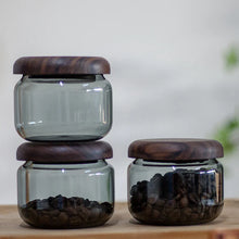 Load image into Gallery viewer, Coffee Bean Glass Canister with Black Walnut Lid
