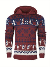 Load image into Gallery viewer, Christmas Hooded Sweater with Reindeer, Snowflake and Star Patterns and a Drawstring Hood in Two Styles
