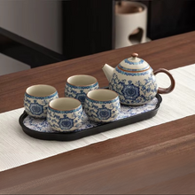 Load image into Gallery viewer, Blue and White Ceramic Kung Fu Tea Set with Tray for One or Two
