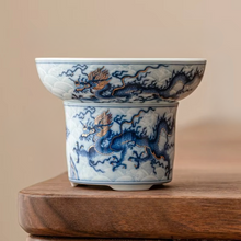 Load image into Gallery viewer, Blue and White Chinese Dragon Ceramic Gaiwan Tea Set
