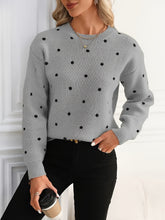 Load image into Gallery viewer, Womens Polka Dot Crew Neck Sweater with Soft Warm Knit and Relaxed Fit in Khaki or Gray
