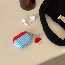 Load image into Gallery viewer, Red and Blue Checkered Cute Mushroom Pendant AirPods Case
