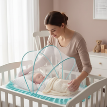 Load image into Gallery viewer, Foldable Baby Crib with Mosquito Net and Soft Mattress Set
