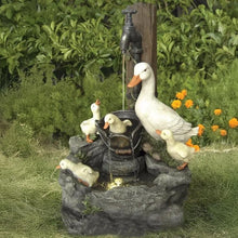 Load image into Gallery viewer, Solar Garden Fountain with Duck and Squirrel Figurine, LED Light, Weather‑Resistant Resin for Patio and Balcony
