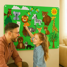 Load image into Gallery viewer, Felt Board Animal Figures with Lion and Giraffe Shapes and Tree Scenery
