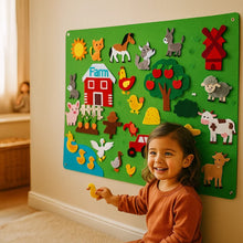Load image into Gallery viewer, Felt Board Animal Figures with Lion and Giraffe Shapes and Tree Scenery
