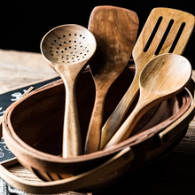 Load image into Gallery viewer, 9 Piece Teak Wooden Cooking Utensil Set with Holder
