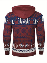 Load image into Gallery viewer, Christmas Hooded Sweater with Reindeer, Snowflake and Star Patterns and a Drawstring Hood in Two Styles
