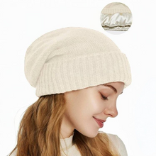 Load image into Gallery viewer, Cashmere Satin Lined Knit Beanie Hat

