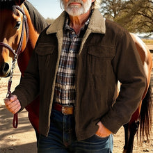Load image into Gallery viewer, Ribbed Texture Jacket with Fleece Lined Collar and Relaxed Fit, Multiple Pockets
