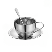 Load image into Gallery viewer, Stainless Steel Double Wall Coffee Cup Set with Plate and Spoon
