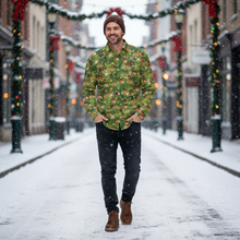 Load image into Gallery viewer, Mens 3D Snow Scene Christmas Shirt with Long Sleeves and Classic Lapel
