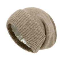Load image into Gallery viewer, Cashmere Satin Lined Knit Beanie Hat
