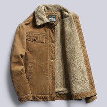 Load image into Gallery viewer, Corduroy Jacket with Sherpa Fleece Lining and Button Front, Three Pockets
