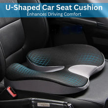 Load image into Gallery viewer, Memory Foam Driver Seat Cushion with U Shaped Cutout and Elastic Strap for Long Drives and Office Chairs

