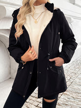 Load image into Gallery viewer, Womens Hooded Jacket with a Plush Lining, Front Zip and Snap Closure and Roomy Pockets in Black

