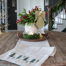 Load image into Gallery viewer, Embroidered Tree Table Runner with Neutral Fabric for Holiday Dining
