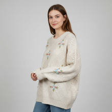 Load image into Gallery viewer, Vintage Japanese 3D Floral Embroidered Soft Knit Sweater
