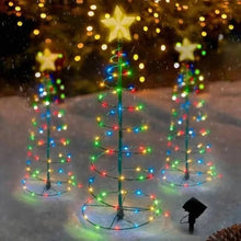 Load image into Gallery viewer, Solar Powered Metal Christmas Tree Light with 50 LEDs, Three Lighting Modes and Warm or Multicolor Glow
