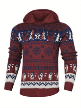 Load image into Gallery viewer, Christmas Hooded Sweater with Reindeer, Snowflake and Star Patterns and a Drawstring Hood in Two Styles
