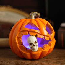 Load image into Gallery viewer, Resin Jack O Lantern Decoration with Carved Skull Detail
