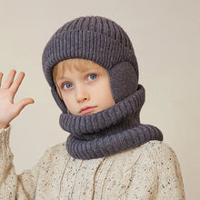 Load image into Gallery viewer, Kids Winter Knitted Hat and Scarf Set with Plush Lining
