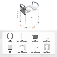 Load image into Gallery viewer, Adjustable Height Raised Toilet Seat Frame with Padded Armrests and Aluminum Body
