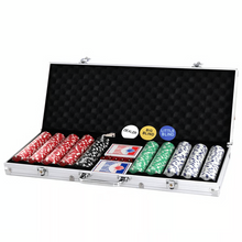 Load image into Gallery viewer, Poker Chip Set of 500 Weighted Chips with Two Card Decks Five Dice and Aluminum Case

