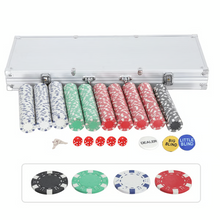 Load image into Gallery viewer, Poker Chip Set of 500 Weighted Chips with Two Card Decks Five Dice and Aluminum Case
