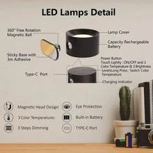 Load image into Gallery viewer, Magnetic LED Wall Lamp with 360° Rotation and Touch Control, 3 Color Temperatures
