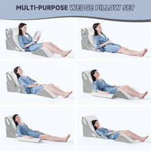 Load image into Gallery viewer, Four Piece Memory Foam Bed Wedge Pillow Set with Hook and Loop Connections and a Washable Plush Cover
