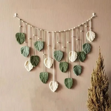 Load image into Gallery viewer, Boho Macrame Leaf Wall Hanging, Handmade Feather Tapestry for Living Room or Bedroom Decor
