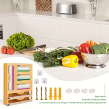Load image into Gallery viewer, Bamboo Kitchen Wrap and Bag Organizer With Built-In Cutter
