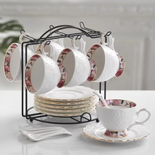 Load image into Gallery viewer, European Floral Bone China Teapot and Cup Set with Serving Tray
