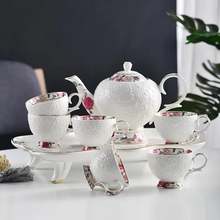 Load image into Gallery viewer, European Floral Bone China Teapot and Cup Set with Serving Tray

