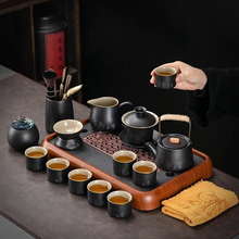 Load image into Gallery viewer, Black Clay Kung Fu Tea Set with Anti-scalding Handle Teapot and Matching Cups for Home Tea Ceremony
