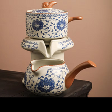 Load image into Gallery viewer, Blue and White Porcelain Automatic Teaware Set with Stone Mill Teapot

