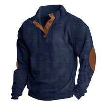 Load image into Gallery viewer, Button Neck Pullover Sweater with Fleece Lining and Elbow Patches
