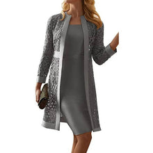 Load image into Gallery viewer, Two Piece Knee Length Dress and Floral Lace Jacket Set for Weddings and Formal Events
