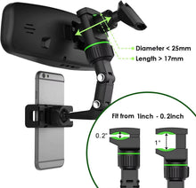 Load image into Gallery viewer, Rearview Mirror Phone Holder with 360 Degree Rotation and Silicone Grip for 4 to 6.5in Phones
