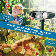 Load image into Gallery viewer, Solar Ultrasonic Repeller with a Motion Sensor, Flashing LED and a Ground Stake for Yards and Gardens
