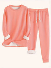Load image into Gallery viewer, Fleece Lined Sweatsuit Set for Women with Crewneck Top and Drawstring Pants
